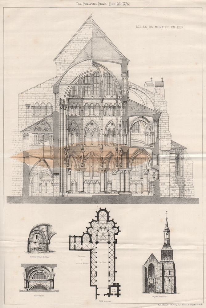 Église de Montier-en-Der. Haute-Marne 1876 old antique vintage print picture